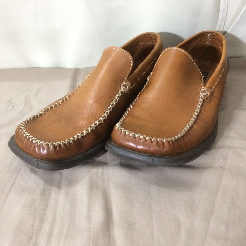 Unlisted Kenneth Cole Mens Leather Loafers Slip On Size 10 Tan Whipstitch